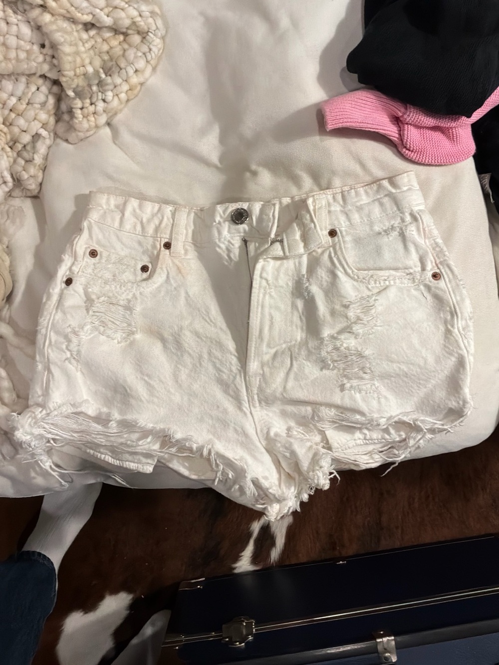 Zara White Distressed Denim Cutoff Shorts